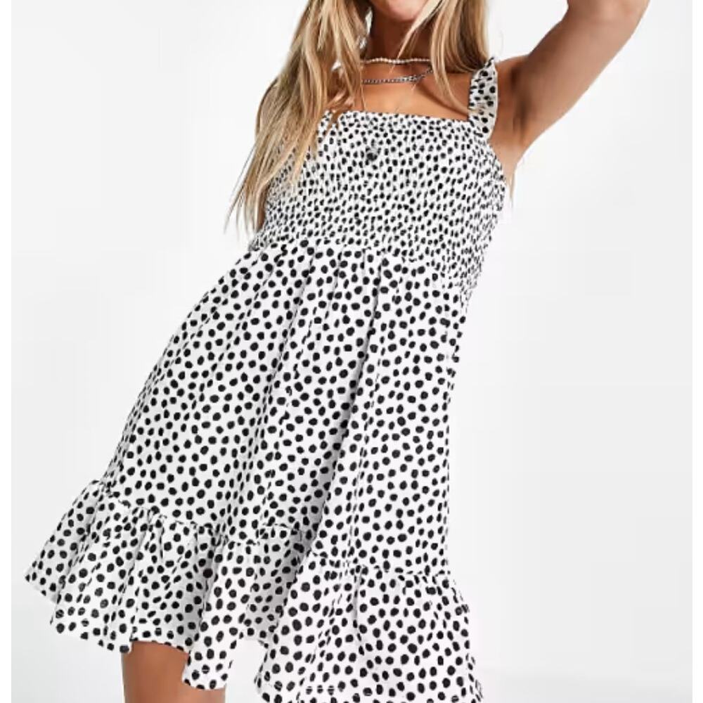Topshop Shirred Flippy Mini Dress in Mono Animal Print Women's US Size 4 New